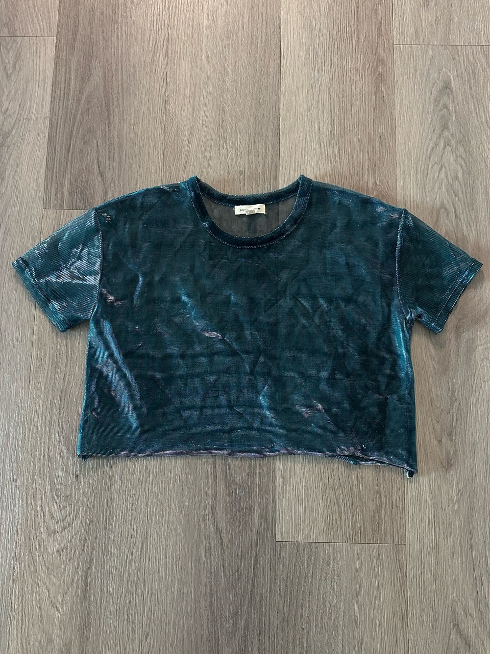 blue holographic mesh croptop